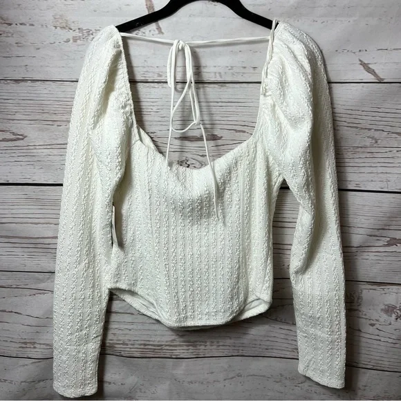 Nwt Free People Brittany White Ribbed Puff Sleeve Top - Picture 4 of 7